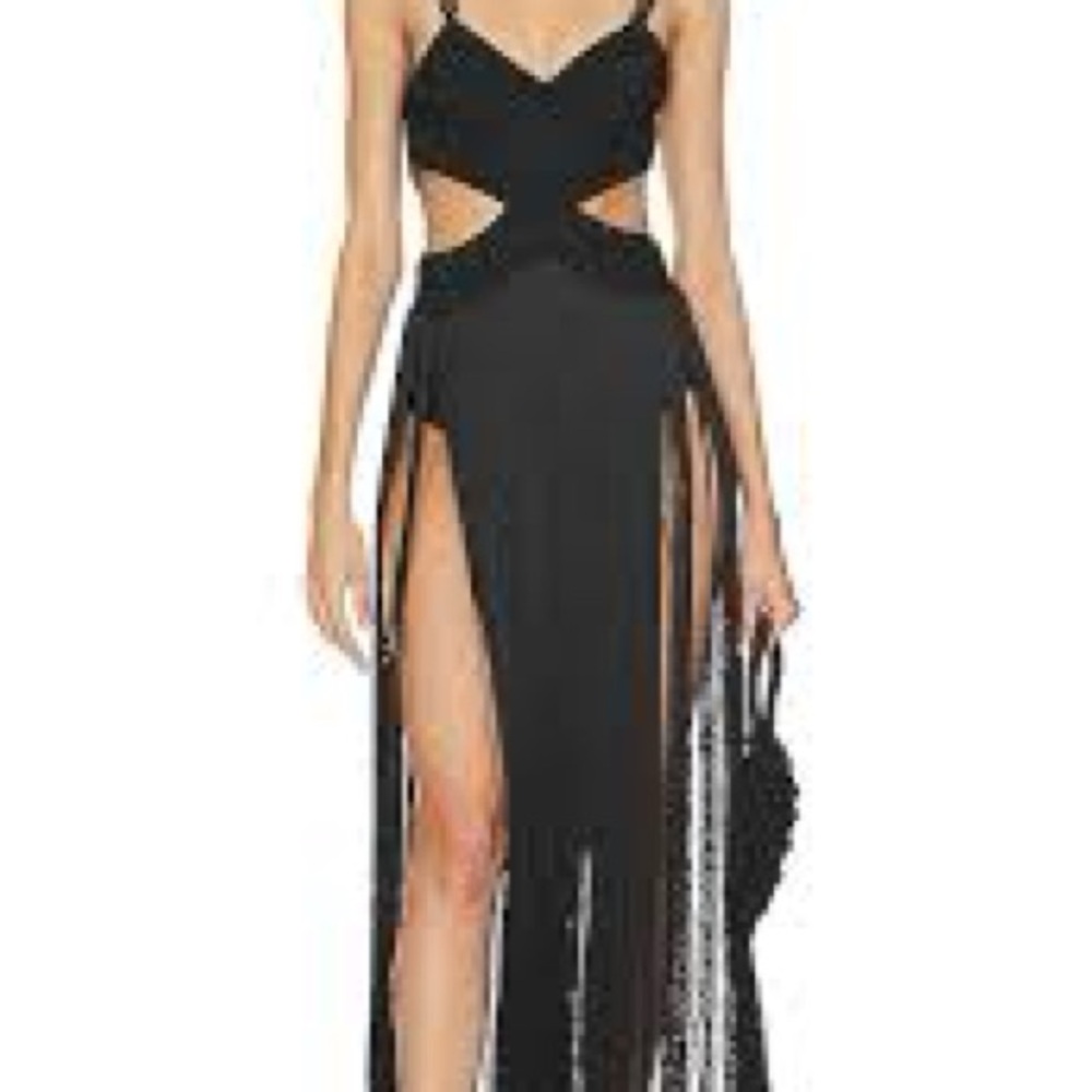 PatBO Black Fringe Cutout Maxi Dress in Sz Small - Picture 4 of 8